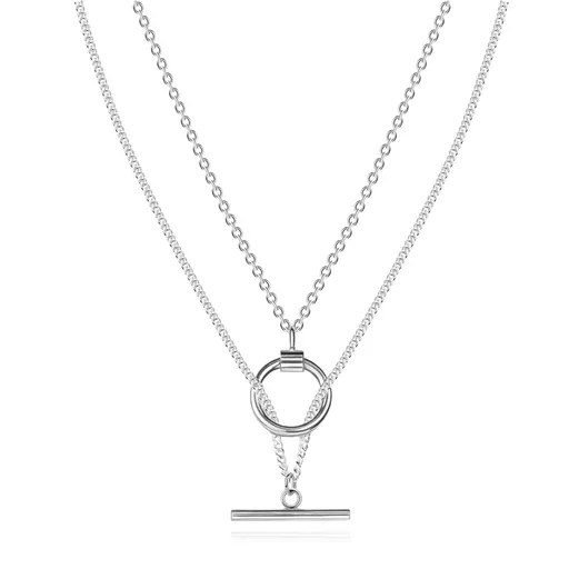 Náhrdelník v striebre 925 - obrys kruhu, palička, dvojitá retiazka