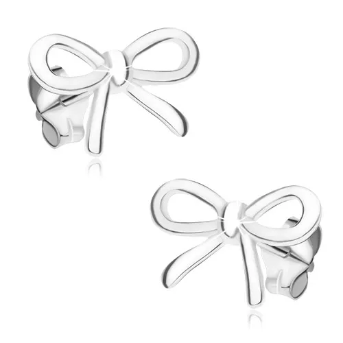 Strieborné 925 puzetové náušnice, mašlička