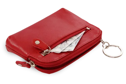 Väčšia červená kožená dvojzipsová kľúčenka 619-8104-31