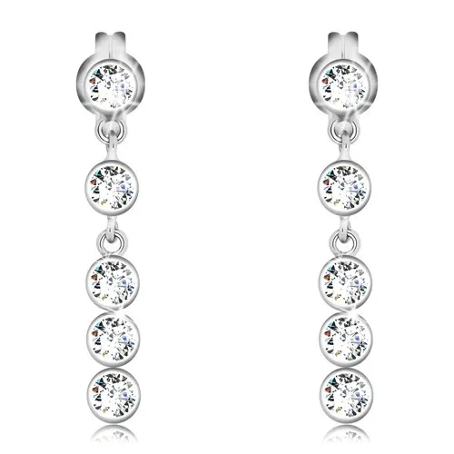 Náušnice v bielom 14K zlate - okrúhle zirkóny čírej farby v zvislej línii