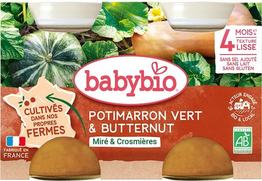 BABYBIO, Zelená a maslová tekvica z našej vlastnej ekofarmy,  2× 130 g (3288131510378)