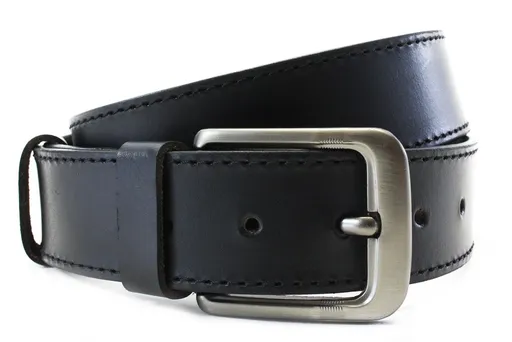 Čierny prešívaný kožený pánsky opasok
