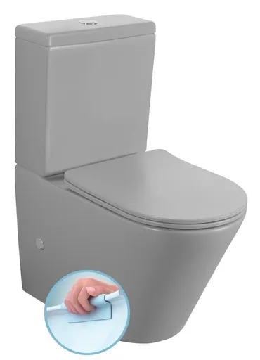 SAPHO - PACO kombi WC, Rimless, spodný/zadný odpad, sivá mat PC1012WRGR