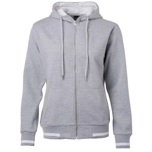 James & Nicholson (Daiber) Dámska mikina na zips s kapucňou Club JN775 - Šedý melír / biela | 2XL