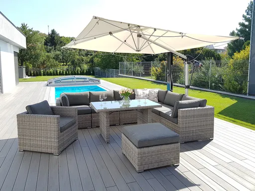 DEOKORK Ratanová variabilná zostava jedálenský SEVILLA pre 8 osôb (sivá)