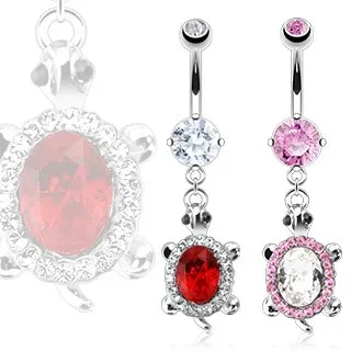 Piercing do brucha - korytnačka so zirkónovým pancierom - Farba zirkónu: Číra - C