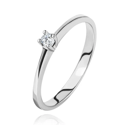 Briliantový prsteň z bieleho zlata 585 - trblietavý číry diamant v štvorcípom kotlíku - Veľkosť: 50 mm