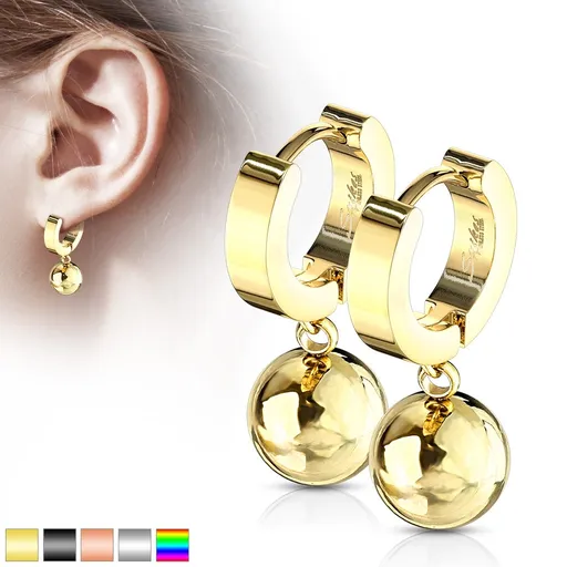 Kĺbové náušnice z chirurgickej ocele 316L - krúžok s visiacou guľôčkou - Farba: Čierna