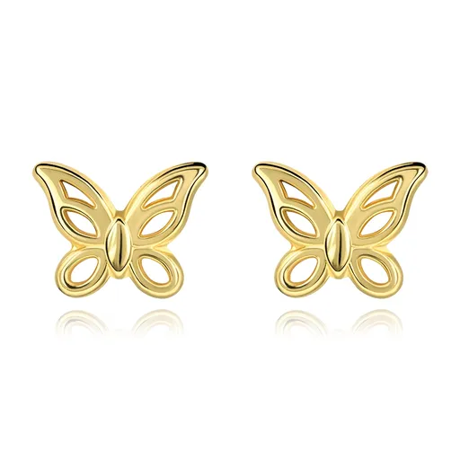 Zlaté náušnice 9K motýľ s jemne tvarovanými krídlami