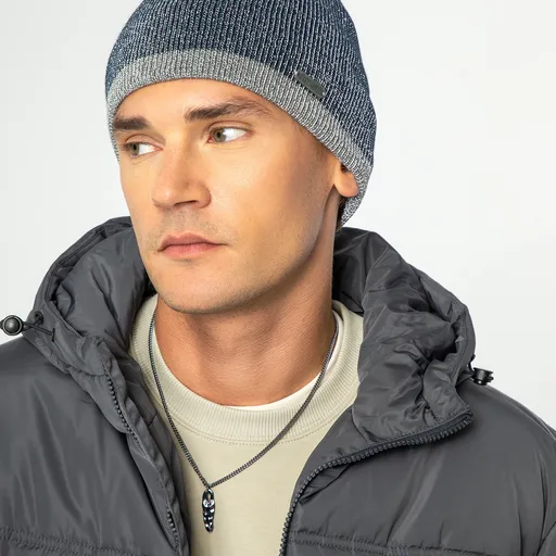 Pánska zimná čiapka s reflexnými vláknami a kontrastným lemom 99-HF-033-8