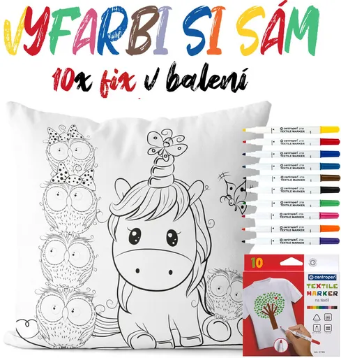 Vankúšik na vyfarbenie Jednorožec (Velikost polštáře: 55 x 55 cm)