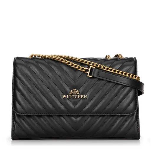 Dámska kabelka cez rameno z prírodnej kože s prešívaním, čierna 100-4E-628-1