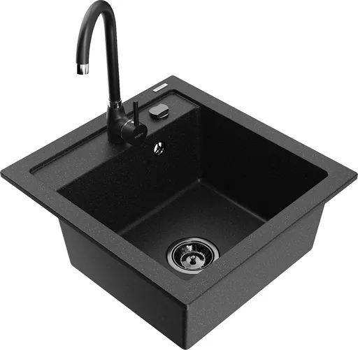 MEXEN/S MEXEN/S - Vito granitový drez vrátane batérie Telma, čierna/strieborná metalík 6503-73-670200-70-B