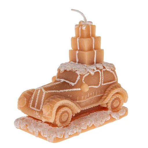 Vianočná sviečka z prírodného vosku Auto s darčekmi, 11 cm, 11 cm