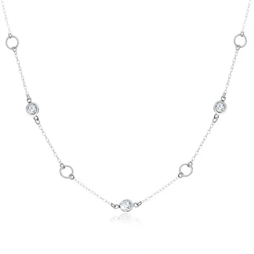 Strieborný náhrdelník 925, kruhy - ozdobné zárezy, číre ligotavé zirkóny