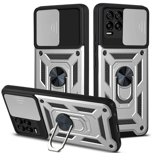 RING CAMERA Kryt s držiakom pre Realme 8 / Realme 8 Pro strieborný