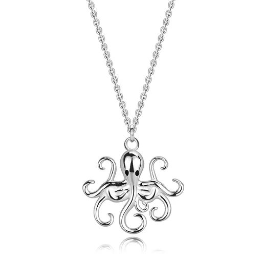 Strieborný 925 náhrdelník - chobotnica s chápadlami, malé čierne oči