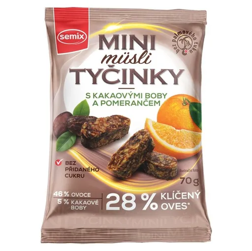 SEMIX Mini müsli tyčinky s kakaovými bôbmi a pomarančom 70 g