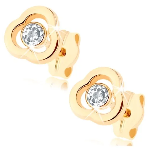 Zlaté náušnice 9K kvetinový obrys s čírym zirkónom