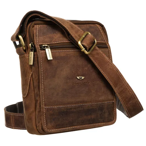 Pánska hnedá kožená messenger taška s nastaviteľným popruhom - Peterson