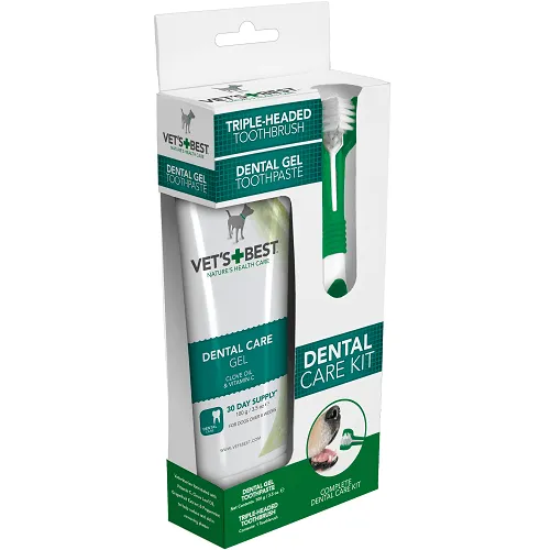VET´S BEST sada na čistenie zubov pre psy dentálny gel 100 g + kefka