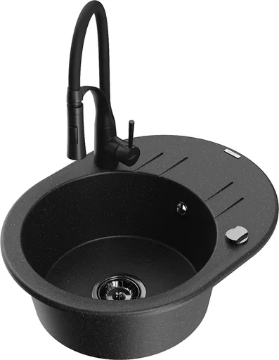 MEXEN/S MEXEN/S - Kevin granitový drez s odkvapkávačom vrátane batérie Aster, čierna/strieborná metalík 6517-73-73450-70-B