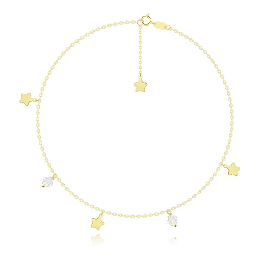 Náramok na zápästie alebo členok zo žltého 9K zlata - ploché hviezdy, číre krištále Swarovski