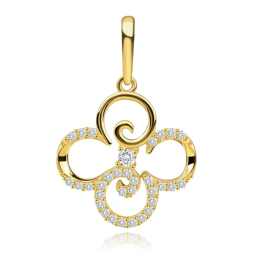 Prívesok zo žltého 375 zlata - štvorlístok ozdobený okrúhlymi zirkónmi