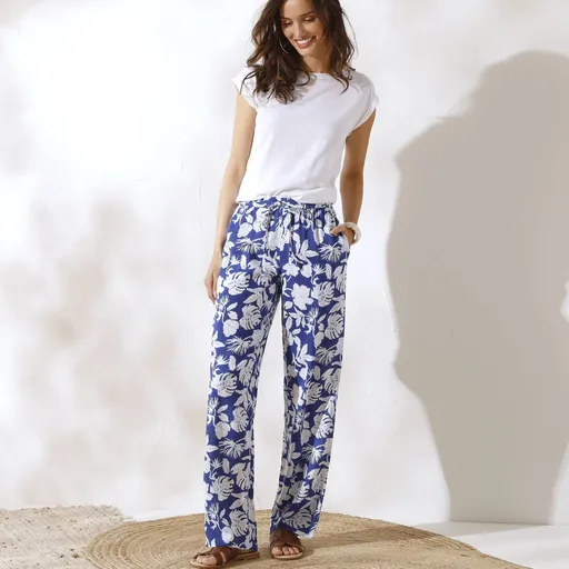 Vzdušné široké nohavice s rastlinnou potlačou