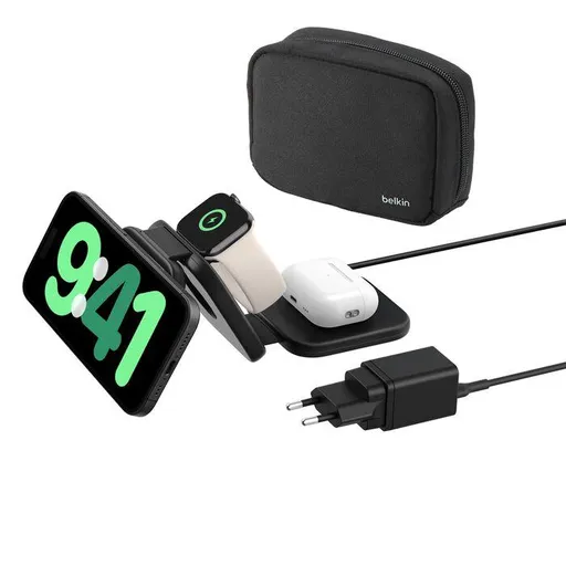 Belkin BOOST CHARGE™ PRE Qi2 3v1 Bezdrôtová skladacia cestovná podložka pre iPhone/Apple Watch/AirPods, čierna