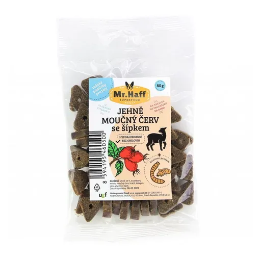 MR. HAFF Maškrty pre psov jahňacie múčny červ so šípkami 80 g