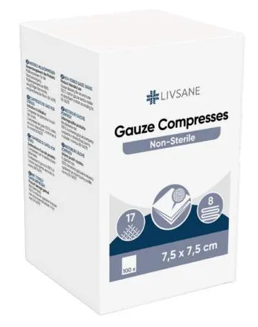 LIVSANE GÁZOVÉ KOMPRESY nesterilné 7,5x7,5cm 100ks