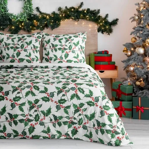 ArtFir Vianočné obliečky na dvojlôžko TORI | biela/zelená 220 x 200 cm