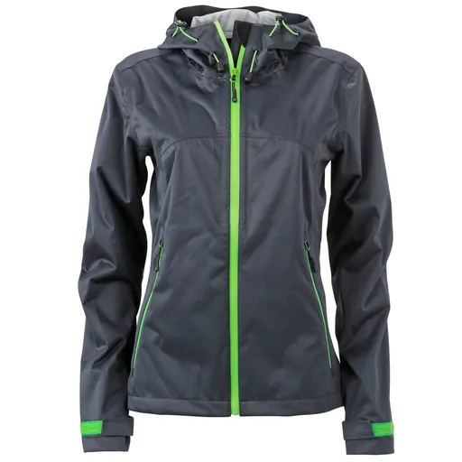 James & Nicholson (Daiber) Dámska softshellová bunda s kapucňou JN1097 - Oceľovo šedá / zelená | L