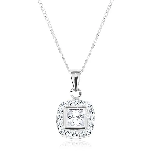 Strieborný náhrdelník 925, prívesok na retiazke, číry zirkónový štvorec s lemom