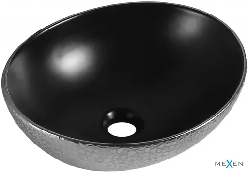 MEXEN - Elza umývadlo na dosku 40 x 33, čierna  mat/strieborná dekor 21014022