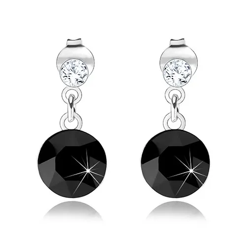 Náušnice zo striebra 925, okrúhly číry a čierny Swarovski krištáľ, puzetky