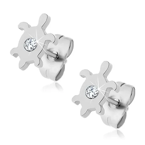 Oceľové náušnice - korytnačka so zirkónom