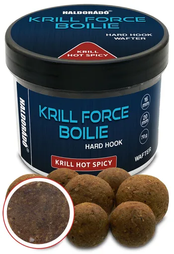 Haldorádó tvrdené boilie krill force hard hook boilies wafters 70 g 16/20 mm - hot spicy