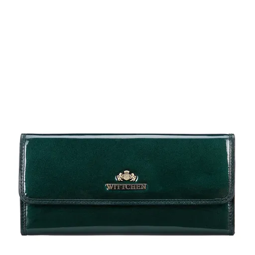 Dlhá dámska lakovaná peňaženka zelená 14-1L-003-00