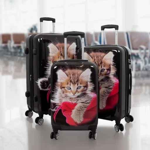 PM Euro-Trading Cestovní kufry Kočka, sada 3 ks, černé