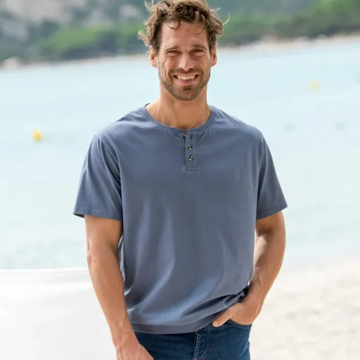 Tričko Henley s krátkymi rukávmi, z bio bavlny