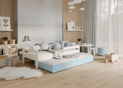 ArtAJ Detská posteľ HOPE P2 s prístelkou | biela/modrá 80 x 190 cm