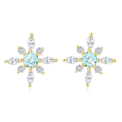 Náušnice zo žltého 14K zlata kvet s okrúhlym topásom a zirkónmi