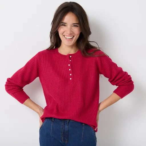 Pulóver s tuniským výstrihom a hladkým pleteným vzorom