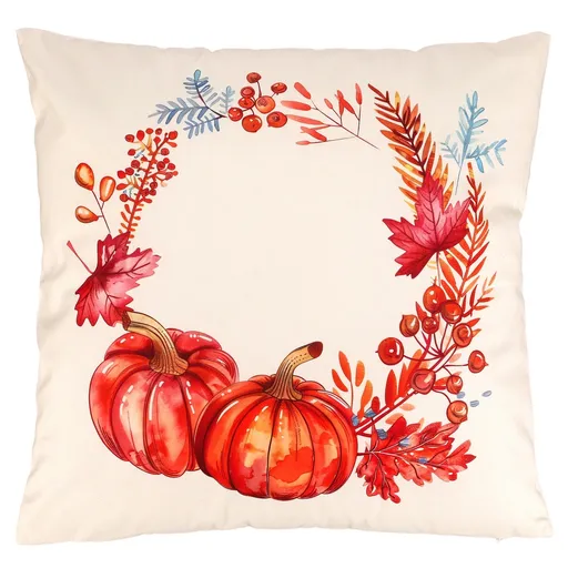 Vankúš s výplňou Tekvica a lístie zamatový, 45 x 45 cm