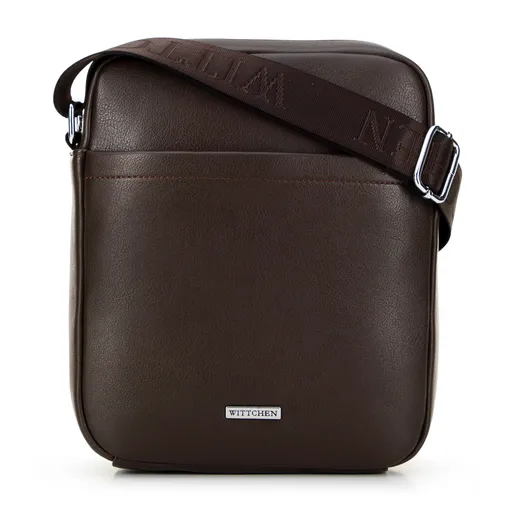 Męska listonoszka ze skóry ekologicznej prostokątna brązowa 29-4P-007-4