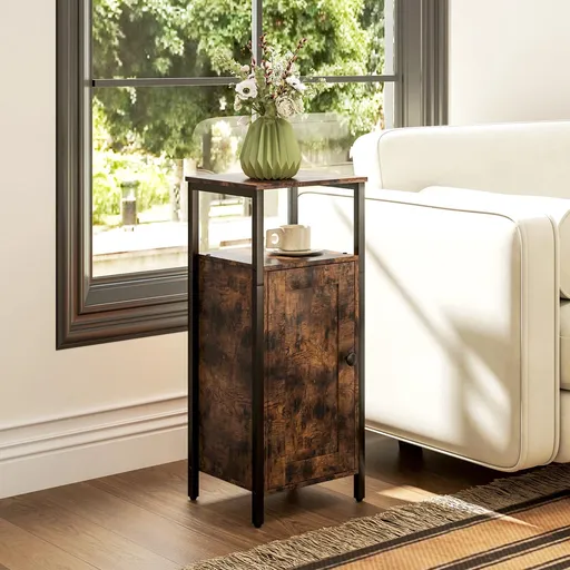 HOMCOM Odkládací stolek se skříňkou, tmavě hnědý