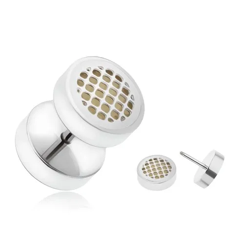 Oceľový fake piercing do ucha svietiaci v tme, mriežka