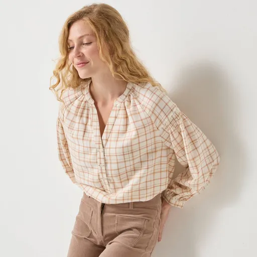Kockovaná flanelová blúzka so 7/8 rukávmi